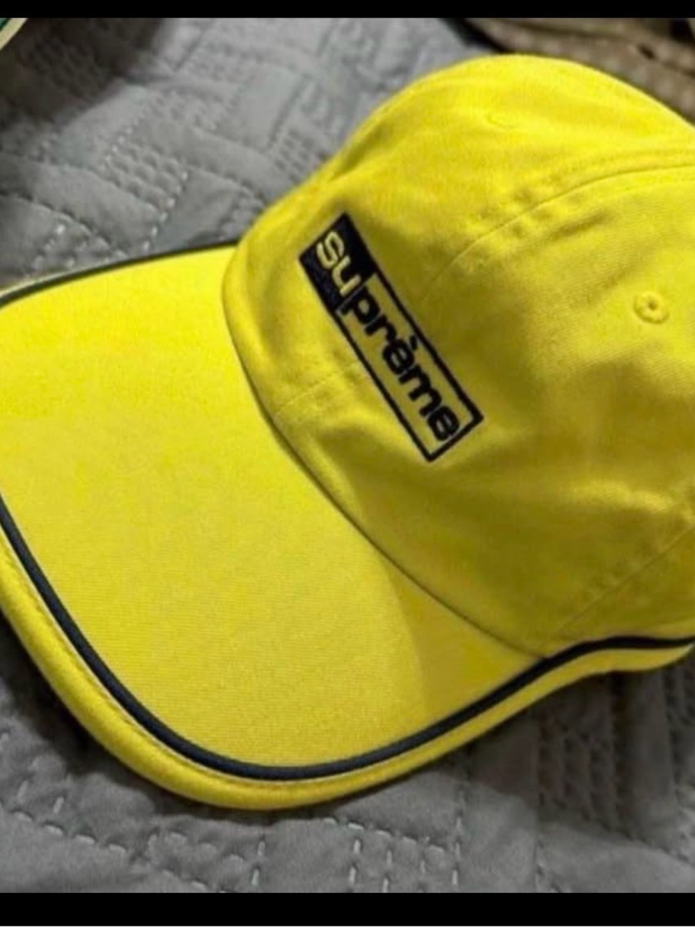 Supreme Yellow Logo Piped Baseball Cap